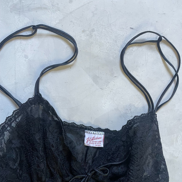 Vintage 80s Sheer Black Lace Romantic Dark Coquette Gothic Slip Dress Nightgown - Picture 6 of 11